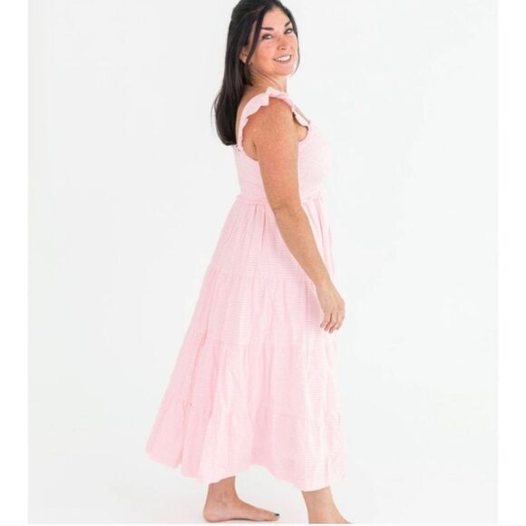Ruffle Butts Smocked Flutter Strap Midi Nap Dress in Pink Gingham Sz L NWT - Picture 2 of 6